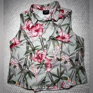 Vintage Shannon Marie Hawaiian Hibiscus 🌺 Sleeveless Cotton Top XXL Made in USA